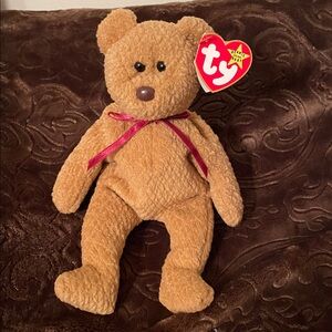 TY 1993 Curly the Teddy Bear Beanie Baby DOB 4-12-96